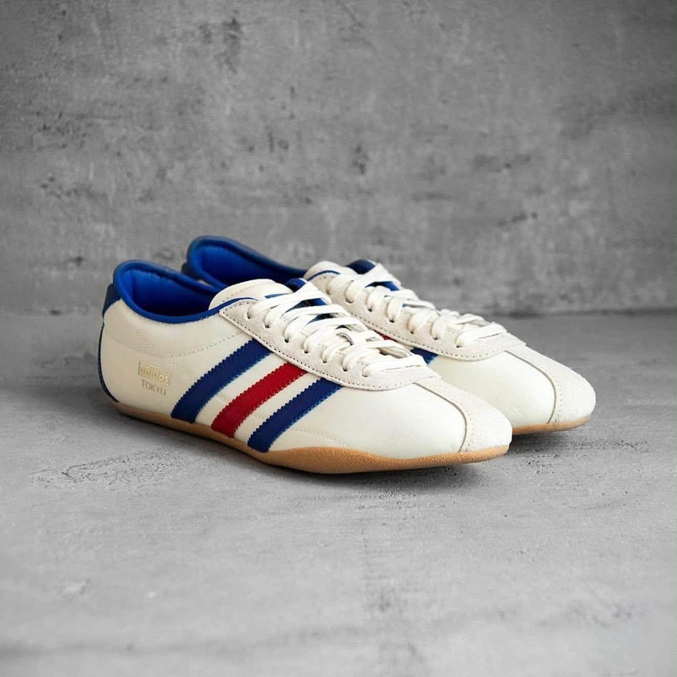 adidas三叶草 Tokyo 米白红蓝 复古德训生胶底休闲鞋
